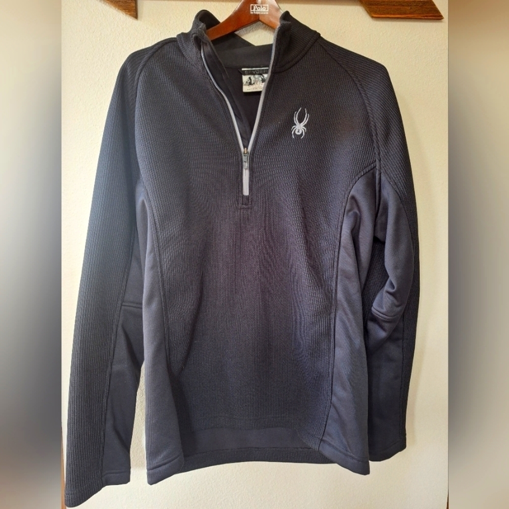 Spyder Black Mens Pullover Softshell Waffle Texture 1/4 Zip Jacket Size L